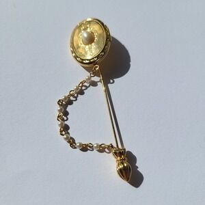 Vintage Locket Stick Pin Gold Pearl Victorian Revival Scrollwork